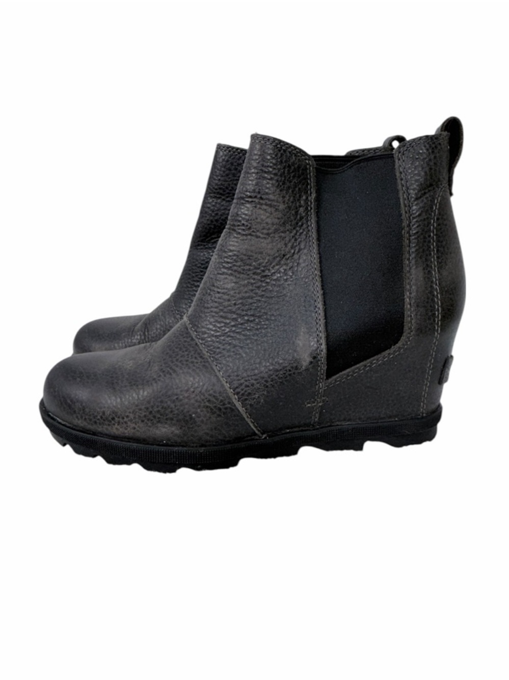 Sorel Chelsea Boots Womens 8 Black gray Leather Waterproof Ankle Boot Lug Sole - Picture 2 of 16